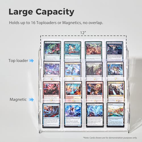 DEEIF 4 Tier Acrylic Trading Card Display Stand, 12" Riser Display Shelf for Magnetic Holders, Toploaders, PSA Graded Cards, TCG Sports Card Collection (1 Pack) - size: 4 Tier, 1 Pack
