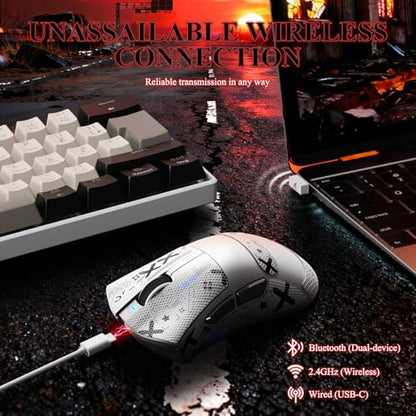 MAMBASNAKE Attack Shark V3 PRO 62g Superlight Wireless Gaming Mouse,RGB Charging Dock,BK52820 Tri-Mode BT/2.4G Wireless/Wired Mouse with Grip Tape,25000DPI,5 Programmable Buttons for Pc/Mac,White PRO - color: White&Stickers
