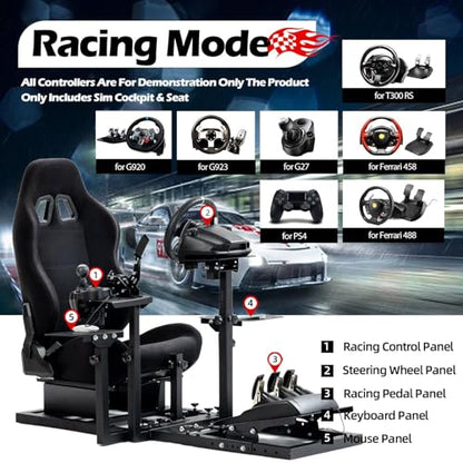Supllueer Racing Flight Simulator Cockpit with Black Seat Fit for Thrustmaster Hotas Warthog,for Logitech G29 G920 X52 X56, Sim Racing Cockpit, Wheel Pedal Throttle Joystick Keyboard Not Included