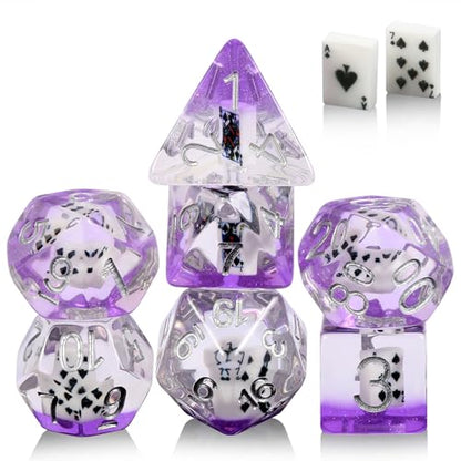 DNDND Poker Polyhedral Dice Set - 7PCS Transparent DND Dice with Playing Card Inserts for RPG - color: Poker
