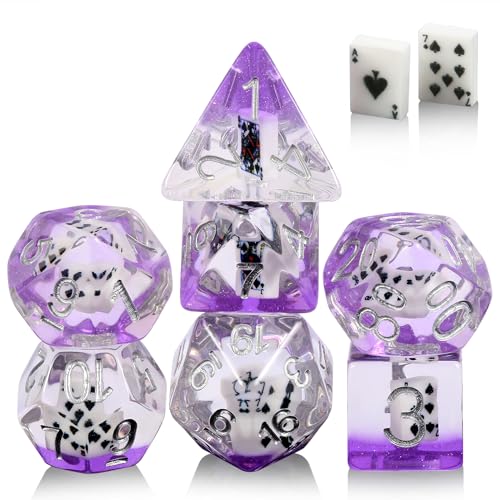 DNDND Poker Polyhedral Dice Set - 7PCS Transparent DND Dice with Playing Card Inserts for RPG - color: Poker