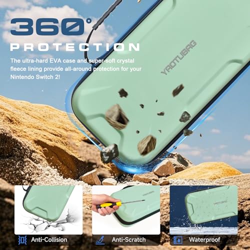 YAOTUBAG Carrying Case for Nintendo Switch 2 2025, Large Capacity Travel Protective Handbag, Hard Shell Portable Pouch, Holds Cased Console, Accessories, 12 Game Cards [Plus Version] Green - color: green