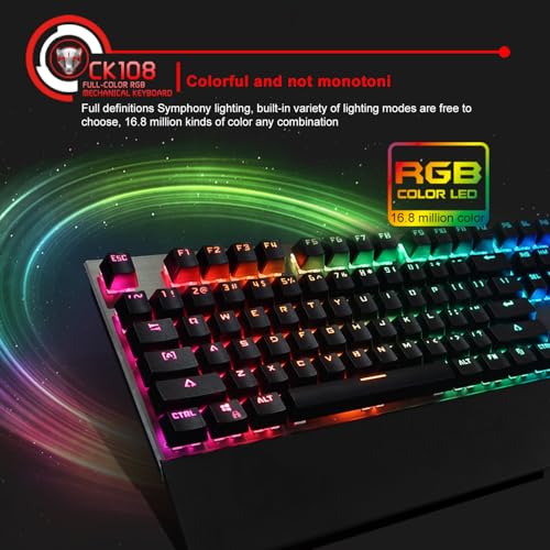 MOTOSPEED CK108 RGB LED Backlit Wired Mechanical Gaming Keyboard, 108 Keys Hot-Swap Mechanical Keyboard w/Aluminum Base, Upgraded Socket and Noise Absorbing Foams, Soft Tactile Black Switch - color: Black Switch, size: 108 Keys