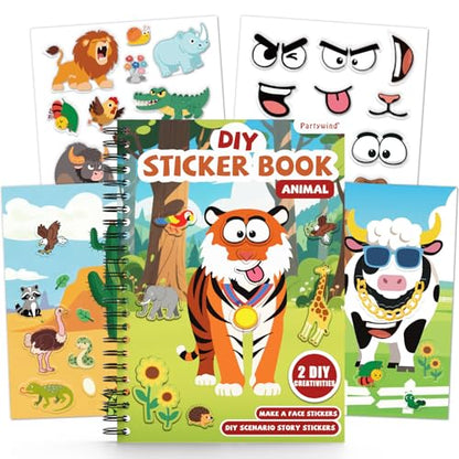 Animals Reusable Sticker Book for Toddlers, DIY Make-a-face Jelly Stickers | Make A Face & Scene Decoration Play, Washable and Reusable Jelly Stickers, Portable Travel Friendly, Airplane Trip Essentials - style: Animal
