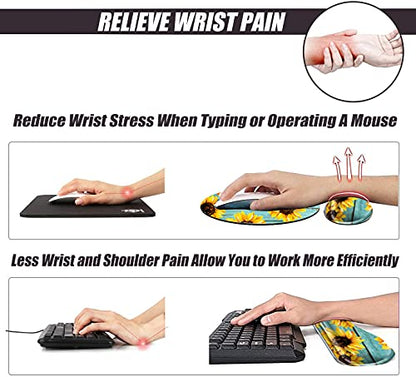 Sunflower Mouse Pad and Keyboard Wrist Rest Ergonomic Wrist pad for Keyboard and Mouse Mat Set 4 in 1 Mousepad with Wrist Support Memory Foam Computer Mat - color: Sunflower