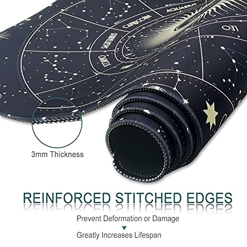 XXL Large Gaming Mouse Pad & Desk Protector (35.5"x15.75") with Non-Slip Base, Waterproof Surface | XXL Mouse Pad with Stitched Edges for Office Work, Gaming, Home Desk - Black Moon Sun - color: Black