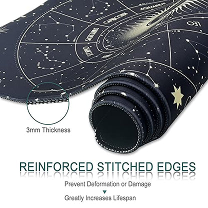 XXL Large Gaming Mouse Pad & Desk Protector (35.5"x15.75") with Non-Slip Base, Waterproof Surface | XXL Mouse Pad with Stitched Edges for Office Work, Gaming, Home Desk - Black Moon Sun - color: Black