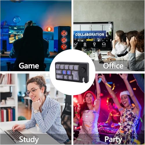One Handed Mechanical Keyboard, 12 Key RGB Programmable Macro Keypad with Hot Swappable Switches, Knob and 2.4G Bluetooth Wired Connection for Gaming PC