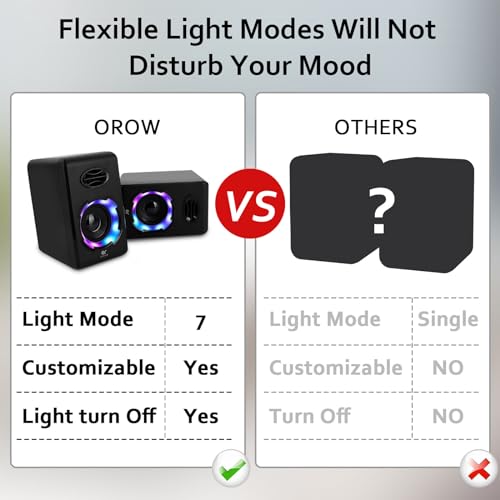 OROW Computer Speakers,USB Powered Desktop Speakers with 6 Lights Modes,Bluetooth 5.0&3.5mm AUX Speaker,RGB Gaming Speakers for PC/Monitor(Black)