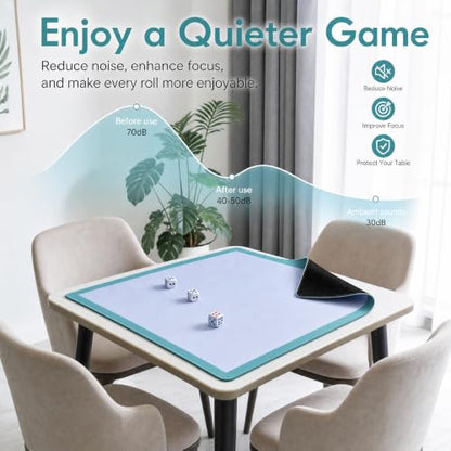 Solid Simple Mahjong Game Mat, Blue Teal 31.5x31.5 Inch 2mm Neoprene Waterproof Noise Reduction Non-Slip Table Mat for Mahjong, Dominoes, Poker & Board Games with Storage Bag & 4 Dice - color: Blue Teal