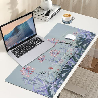 MEGREZ 4-in-1 Mouse Pad with Wrist Rest Ergonomic Memory Foam Desk Mat Set | ergonomic, anti-slip base, 4pcs set, desk pad, mouse wrist rest, keyboard rest, coaster, ideal for office & gaming - color: Bluegray