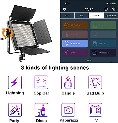 GVM RGB LED Video Light with Bluetooth Control, 360° Full Color 1000D PRO Video Lighting Kit with 736pcs Led Beads, 2 Packs Led Panel Light for YouTube Studio, Video Shooting, Conference, CRI 97+ - color: 1000D