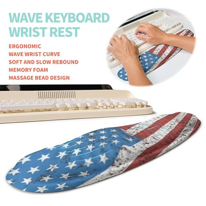 2-in-1 Ergonomic Set, Wave Rise Keyboard Wrist Rest and Massage Bulge Slope Mouse Pad Wrist Support, Cushion Memory Foam Integrated to Relieve Wrist Pain, American Flag - color: American Flag