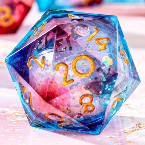 Single Liquid Core D20 Dice - 22mm, 20 Sided D&D Dice for Dungeons and Dragons, RPG, Roleplaying Games MTG Table Games, Handmade Polyhedral Dice with Resin Sharp Edge (Liquid Blue Red) - color: D20-liquid Blue Red
