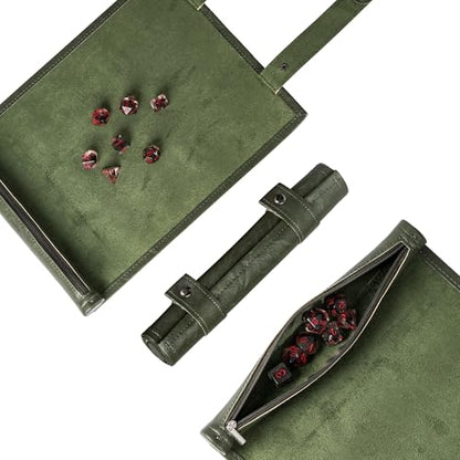 Cusdie 2 in 1 Dice Rolling Mat & Zippered Dice Holder Dice Tray- Compatible with DND Polyhedral Dice (Leatherette-Green) - color: Leatherette-green