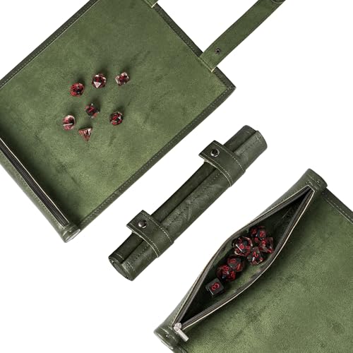 Cusdie 2 in 1 Dice Rolling Mat & Zippered Dice Holder Dice Tray- Compatible with DND Polyhedral Dice (Leatherette-Green) - color: Leatherette-green