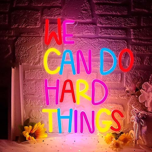 We Can Do Hard Things Neon Sign, Motivational Neon Light LED Classroom Sign USB Dimmable, for Inspirational Classroom Office Library Neon Light Kids Wall Art Bedroom Birthday Party Backdrop(13.3*10.6In) - color: colorful