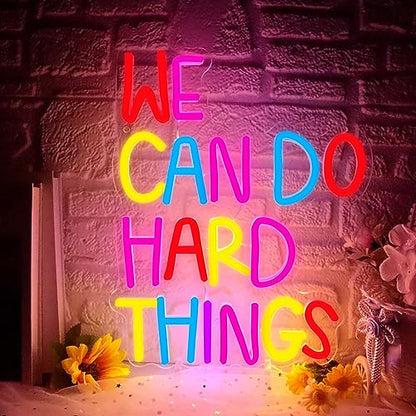 We Can Do Hard Things Neon Sign, Motivational Neon Light LED Classroom Sign USB Dimmable, for Inspirational Classroom Office Library Neon Light Kids Wall Art Bedroom Birthday Party Backdrop(13.3*10.6In) - color: colorful
