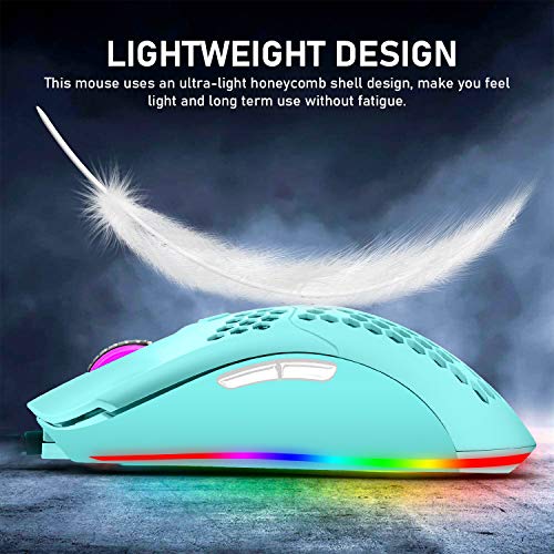 ZIYOU LANG Wired Lightweight Gaming Mouse,6 RGB Backlit Mouse with 7 Buttons Programmable Driver,6400DPI Computer Mouse,Ultralight Honeycomb Shell Ultraweave Cable for PC Gamers,PS4(Green)