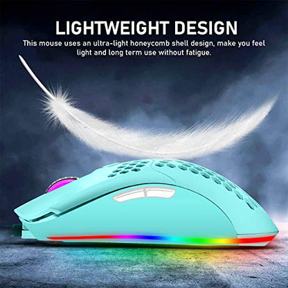 ZIYOU LANG Wired Lightweight Gaming Mouse,6 RGB Backlit Mouse with 7 Buttons Programmable Driver,6400DPI Computer Mouse,Ultralight Honeycomb Shell Ultraweave Cable for PC Gamers,PS4(Green)