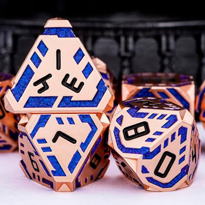 Metal DND Sci-fi Dice Set 7PCS Stripe Polyhedral Dice for Dungeons Dragons RPG Role Playing Game, Glitter D and D Dice with Gift Box D6 D8 D10 D12 D20 (Copper Blue) - color: Copper Blue