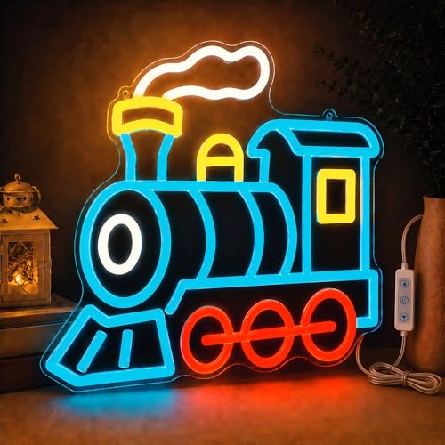 CULOIS Steam Train Neon Sign, Dimmable LED Train Neon Light Wall Decor for Boys Room, Kids Bedroom, Playroom, Game Room and Train Gifts - color: Ice Blue-Steam Train