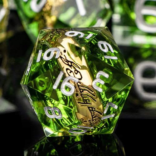 Magic Golden Ring DND Dice Set with Case, Green Resin Sharp Edge D and D Dice for use with D&D Tabletop Games Lord Handmade Polyhedral Dice Set D20 D12 D10 D8 D6 D4 - color: Ring - Green-2