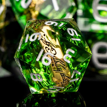 Magic Golden Ring DND Dice Set with Case, Green Resin Sharp Edge D and D Dice for use with D&D Tabletop Games Lord Handmade Polyhedral Dice Set D20 D12 D10 D8 D6 D4 - color: Ring - Green-2