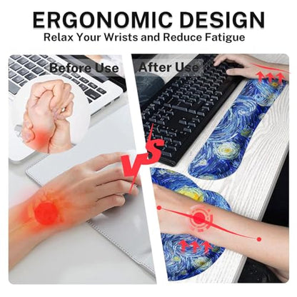 Ergonomic Mouse Pad Set with Wrist Rest, Abstract Night Sky | Starry Galaxy Non-Slip Rubber Base Wrist Cushion Support and Coasters Mousepad with Wrist Support for Computer Keyboard - color: Abstract the night sky