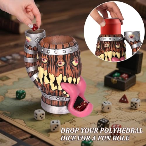 Dice Tower Mug DND Dice Rolling Tower with 7 PCS Dice Set | Suitable for Dungeons And Dragons, Tabletop Games, Available As Drink Holder, RPG Gifts Accessories. - color: Original Wood