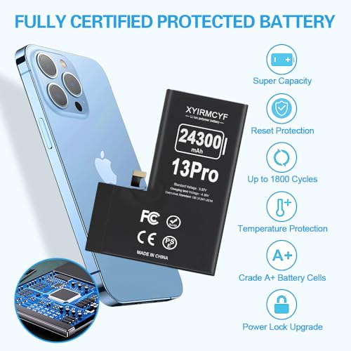 XYIRMCYF 24300mAh Super Capacity Battery Compatible with iPhone 13 Pro, 0 Cycle Li-Polymer Replacement Battery for iPhone 13 Pro, with Professional Repair Tool Kit - color: 13Pro-24300