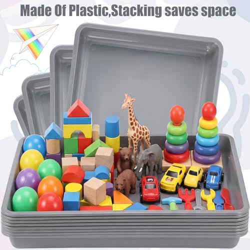 Maitys 15 Pack Plastic Art Trays 12 x 16 Inch Activity Crafts Trays Sensory Tray DIY Projects, Painting, Beads, Jewelry Office Home Organizer Arts and Crafts Supplies(Gray) - color: Gray