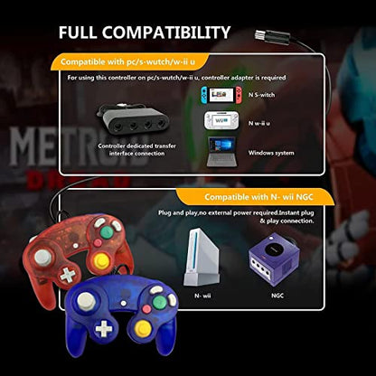 FIOTOK Gamecube Controller, Classic Wired Controller for Wii & Gamecube | Clear Red & Clear Blue -2Pack - color: Clear Red & Clear Blue