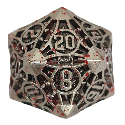 D20 23mm Metal Dice Polyhedral Dice for Dungeons and Dragons, RPG, Polyhedral Roleplaying Games MTG Table Games (Gray + Blood) - color: Gray + Blood