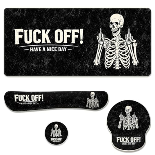 Funny Skeleton Desk Mat Set Gothic Sarcastic Skull Halloween Mouse Pad with Wrist Rest 4in1 Desk Mat for Desktop Ergonomic Keyboard Wrist Support Anti-Slip Computer Mouse Pad Home Office Gaming - color: Funny Skeleton