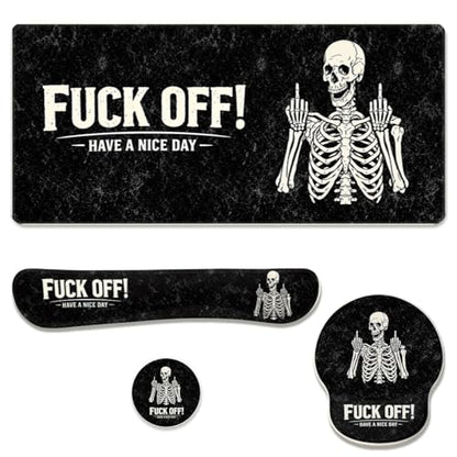 Funny Skeleton Desk Mat Set Gothic Sarcastic Skull Halloween Mouse Pad with Wrist Rest 4in1 Desk Mat for Desktop Ergonomic Keyboard Wrist Support Anti-Slip Computer Mouse Pad Home Office Gaming - color: Funny Skeleton