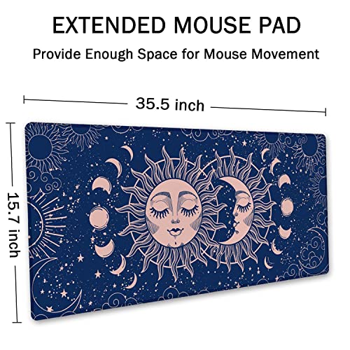 SSOIU Large Mouse Pad, Astrology Desk Mat for Desktop, Women Girls Waterproof Gaming Mousepad, Crescent Moon and Sun Computer PC Laptop Protector Writing Pads for School Office Home 35.5" x 15.7" - color: Crescent Moon and Sun