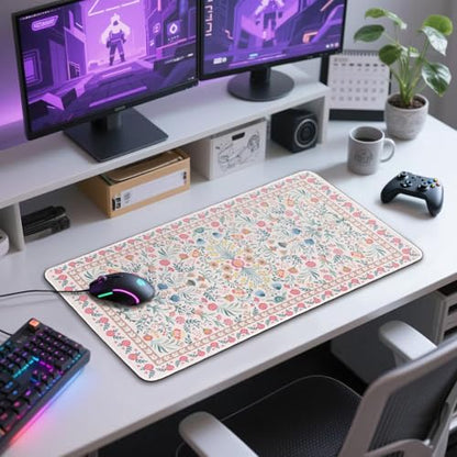 Pink Floral Large Gaming Mouse Pad Desk Mat 31.5"x15.7" | Extended Mousepad, Non-Slip Rubber Base , Stitched Edges, for Computer/Laptop/Office/Home - color: Pink Floral