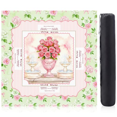 Pink Rose Mahjong Mat with Rules 31.5" x 31.5" Non-Slip Noise Reduction Gaming Mat with Carrying Bag Floral Mahjong Table Cover for Poker Board Card Games Dominoes - style: Romantic Pink Rose