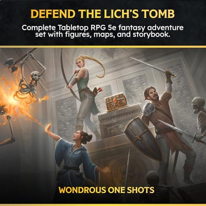 Wondrous One Shot – Siege of the Lich's Tomb, Complete 5e One-Shot Adventure, 24 Fantasy Miniatures with Bases, Adventure Book & 2 Double-Sided Encounter Maps, D&D Compatible TTRPG Campaign