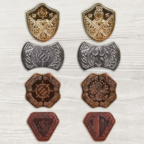 ENHANCE Tabletop Treasure Token Set - 40 Metal MTG Tokens (x10 Each Design) with Acrylic Assorted Gems (40+) and Drawstring Pouch, Counters for RPG Games - MTG Counters, DND Coins for Tabletop Games
