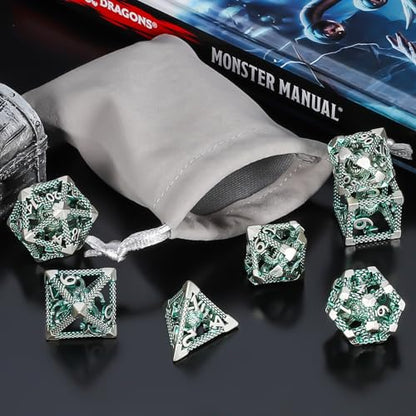QMAY Mystery Dice Set – 7 Pcs Metal Polyhedral Dice + 1 Pcs Velvet Bag | Random Various Style Metal DND Dice & Dice Bag, Gifts for D&D, Pathfinder, MTG, Game Night, Dice Goblins, RPG Players & DMs - style: 1 bag Metal Mystery Dice