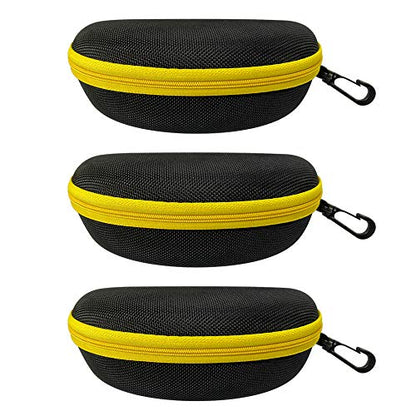 3 Pack Zipper Shell Eyeglasses and Sunglasses Case with Plastic Carabiner Hook - color: Yellow