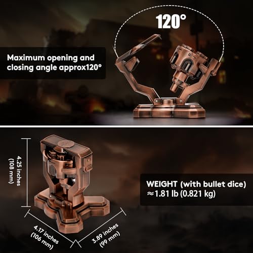 Metal Bullet Dice Set with Spinning Revolver Cylinder Holder for DND, Tabletop Games(Copper) - color: Copper