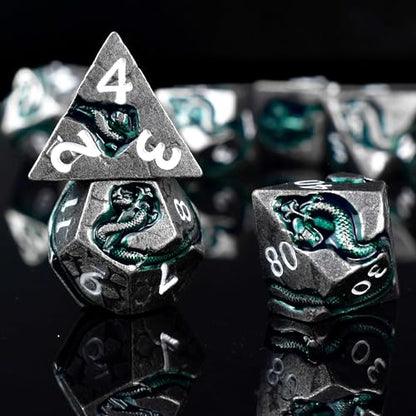 RULE DICE Serpent's Cunning DND Dice Set - Metal Dungeons and Dragons Dice for Players & DMS - Balanced Polyhedral D&D Dice, Unique D and D Gift for GMS and Players - color: Ld-antique Nickel