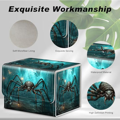 Magnetic Closure TCG Deck Box Portable Card Holder Trading Card Deck Box | PU Leather Collectible Card Case Game Trading Card Deck Box Storage Scratch Resistant Lining, A Giant Spider Glowing Cave - color: A Giant Spider Glowing Cave