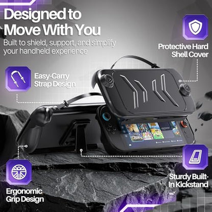 TNP Protective Case for Nintendo Switch 2 with Grip and Front Cover, Black | Hard Shell Cover with Carry Strap and Built-In Stand for Handheld Gaming and Travel