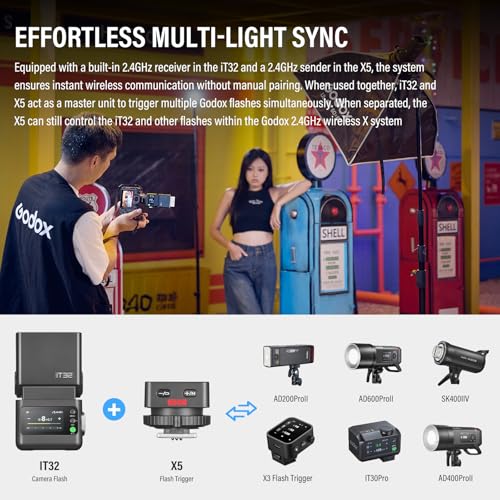 Godox IT32 TTL Mini Flash with X5S Trigger for Sony Camera | 2-in-1 Magnetic Hot Shoe & Flash Trigger Kit, 2.4G HSS GN18 Speedlight, Colorful Touch Screen, LED Modeling Lamp & Diffuser