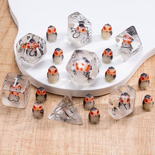 DND Resin Dice Set, Polyhedral D&D D and D Dice Inclusion Dice for Dungeons and Dragons MTG RPG (Owl) for 15 Years and Up - color: Owl