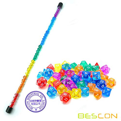 Bescon 49pcs Rainbow Gem Mini Polyhedral Dice Set in Long Tube, Rainbow Transparent Mini RPG Dice 7X7pcs, Mini Gem Dice Set - color: 7x7 49pcs Gem Rainbow Tube